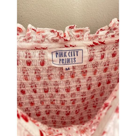 Pink City Prints Rose Meadow Red Block Jessica Maxi Dress Smocked Tuckernuck M - Picture 14 of 15